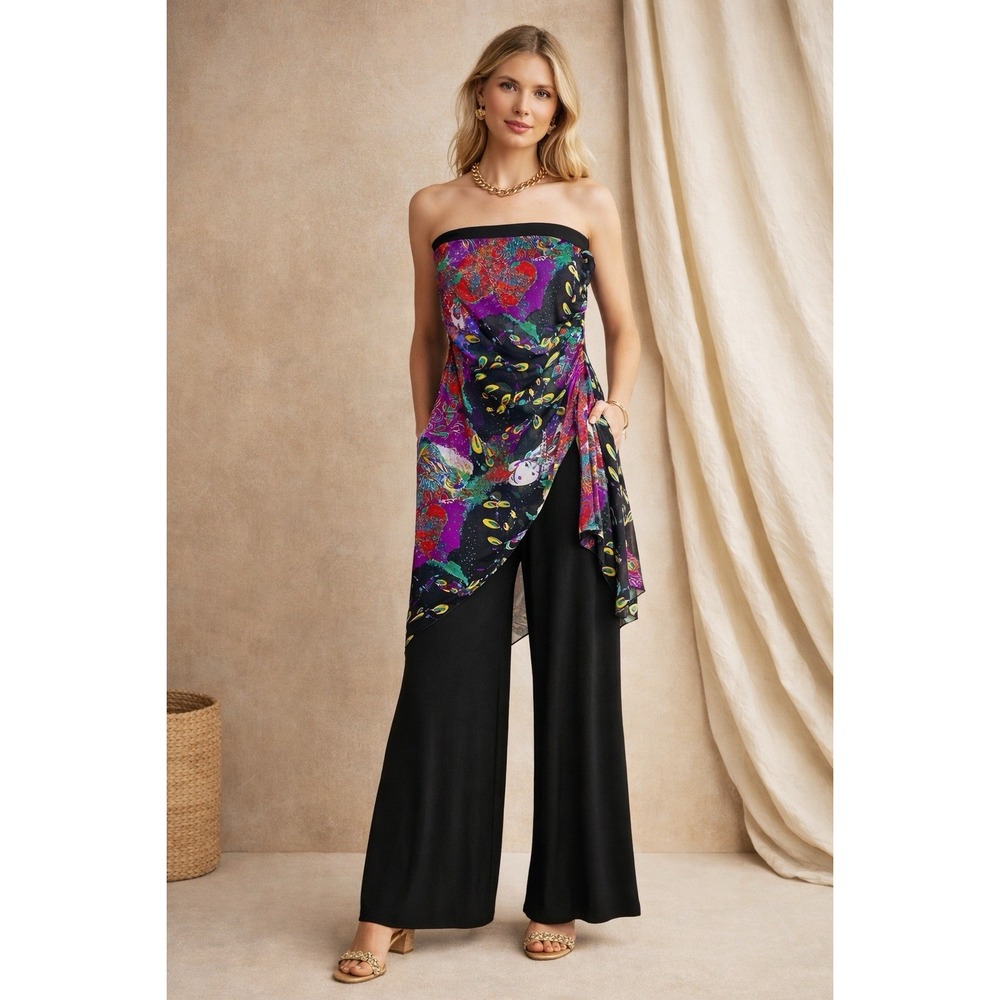 Vtg Janine‎ London Paris Jumpsuit Romper Wide Leg Suit Set Mesh Y2K Art To Wear